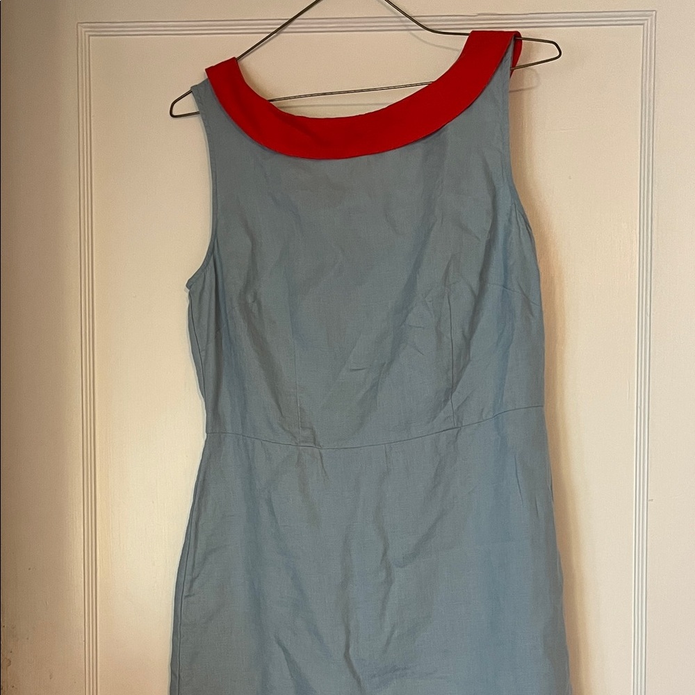 Boden Blue Dress with Red Collar